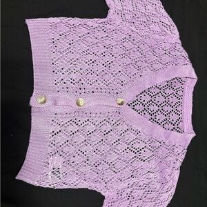 Purple Lace Knit Crop Cardigan